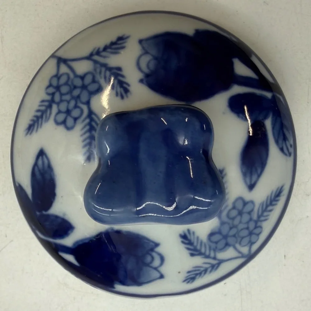 Vintage Blue and White Porcelain Ginger Jar Lidded Rose Butterfly Chinoiserie